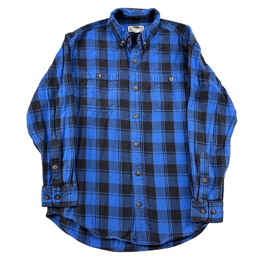 Duluth Trading Co Flannel Button Down Shirt Mens Medium Blue Black Cotton Fall